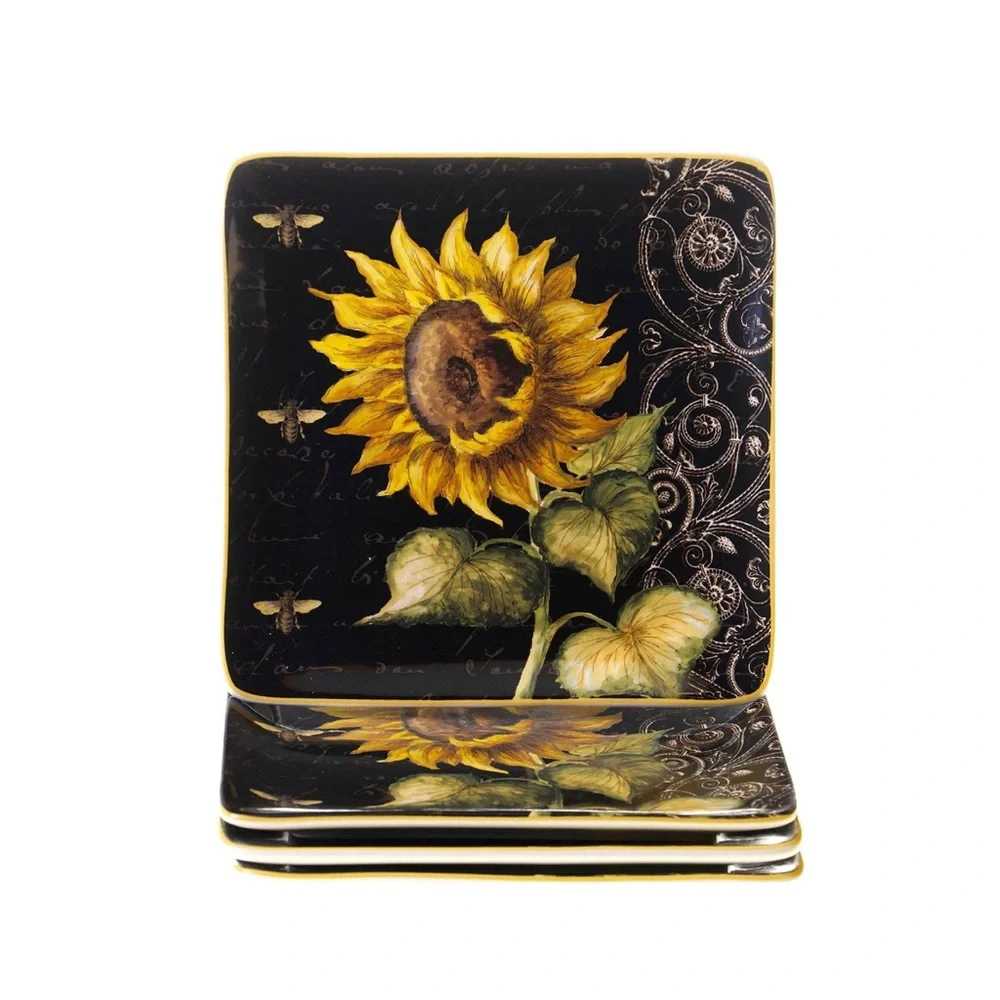 Certified International‎ French Sunflowers 4-pc. Square Salad Plate Set